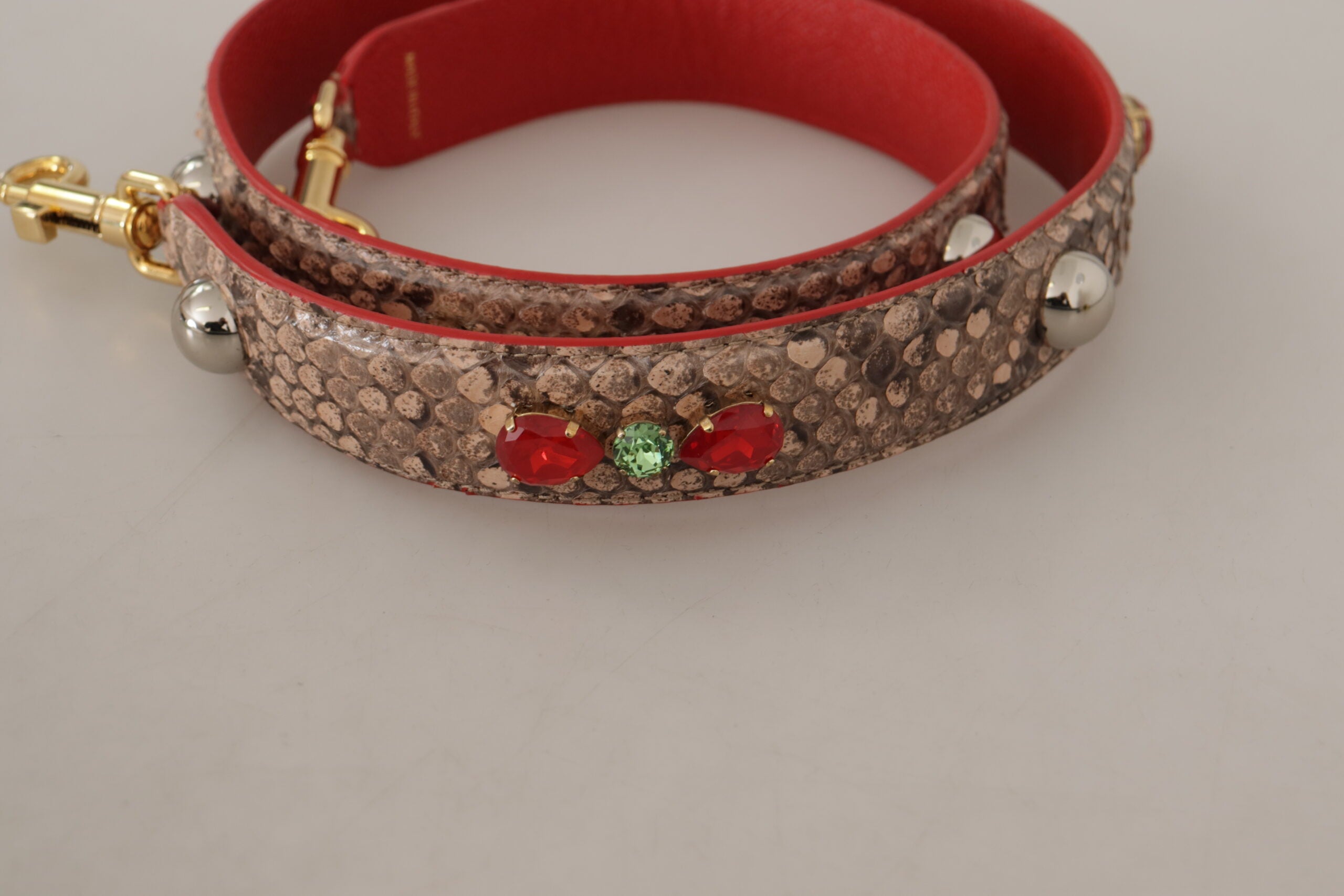 Dolce & Gabbana Bruine Python Leren Kristallen Schouderband