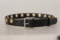 Dolce & Gabbana Zwarte Lederen Riem met Oogjes en Zilverkleurige Metale Gesp