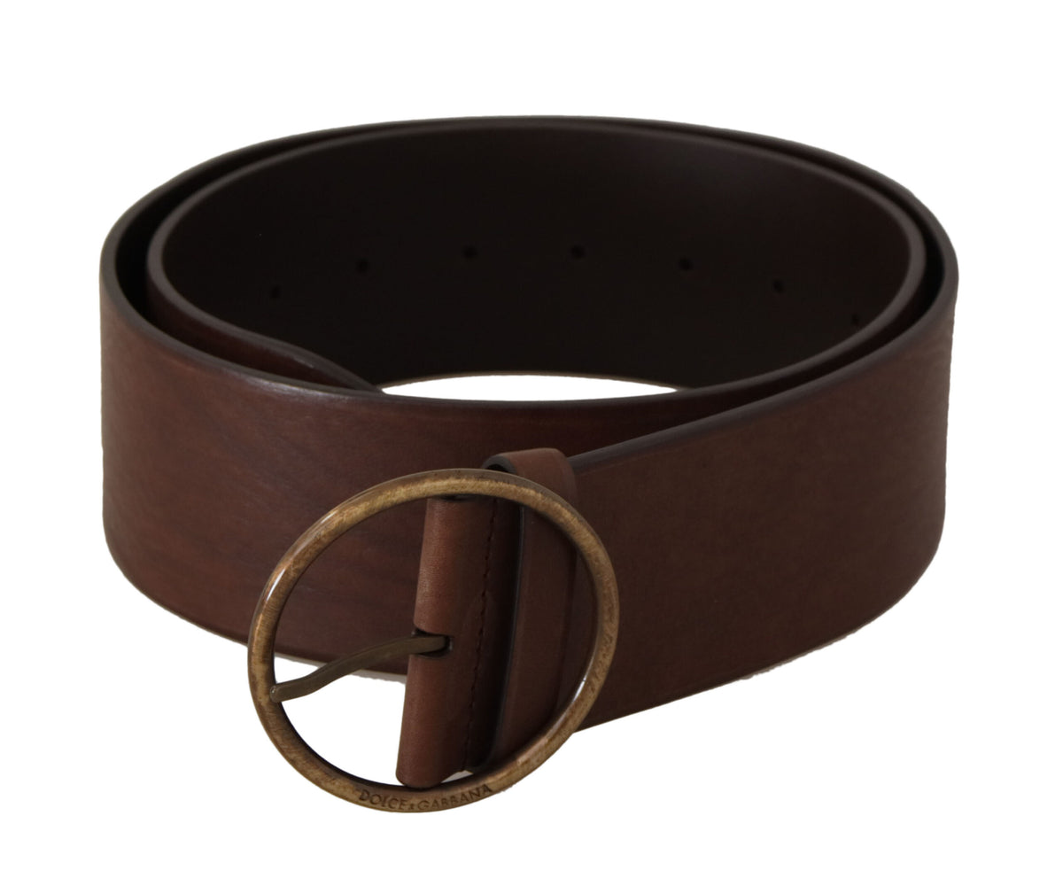 Dolce & Gabbana Brauner Ledergürtel mit breiter Taille, Logo und runder Metallschnalle