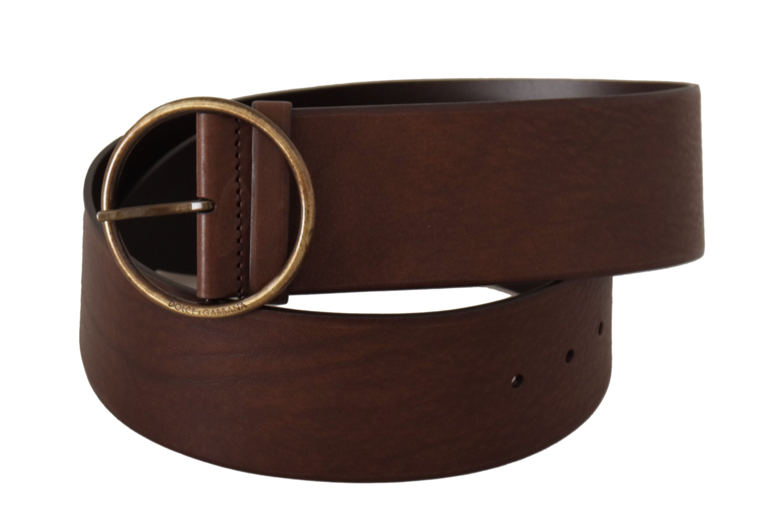 Dolce & Gabbana Brauner Ledergürtel mit breiter Taille, Logo und runder Metallschnalle