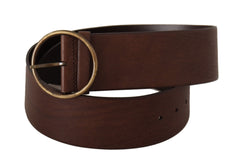 Dolce & Gabbana Brauner Ledergürtel mit breiter Taille, Logo und runder Metallschnalle