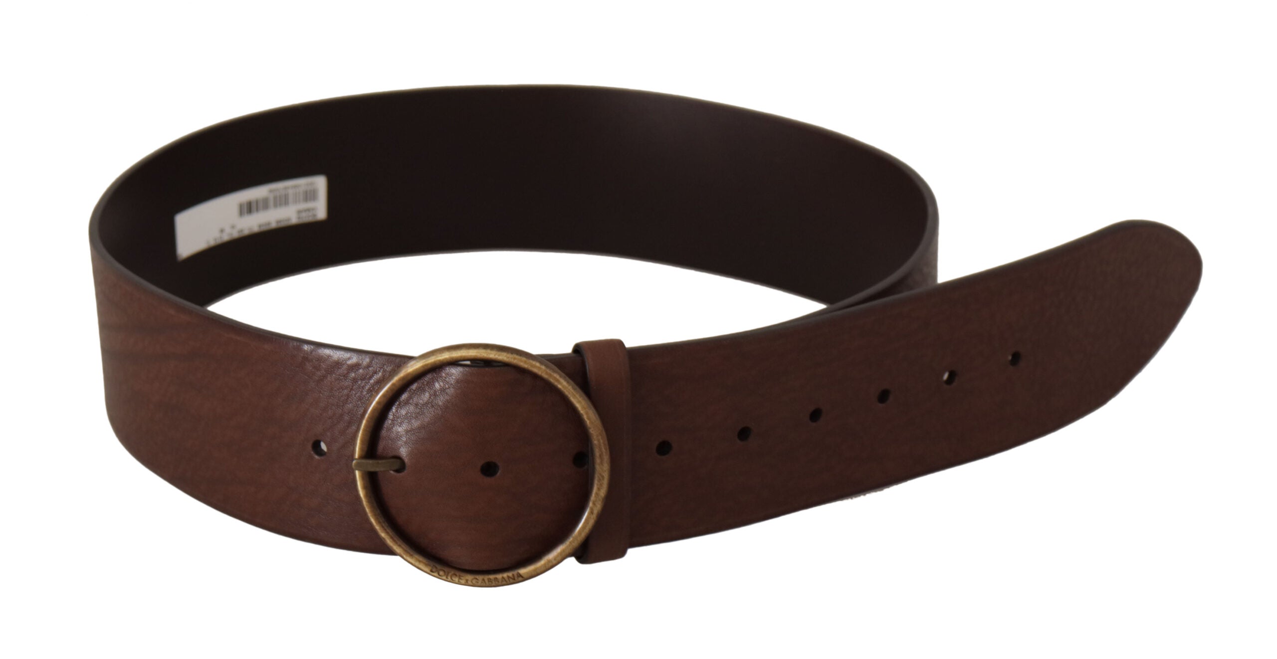Dolce & Gabbana Brauner Ledergürtel mit breiter Taille, Logo und runder Metallschnalle