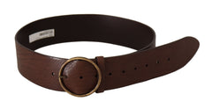 Dolce & Gabbana Brauner Ledergürtel mit breiter Taille, Logo und runder Metallschnalle