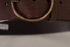 Dolce & Gabbana Brauner Ledergürtel mit breiter Taille, Logo und runder Metallschnalle