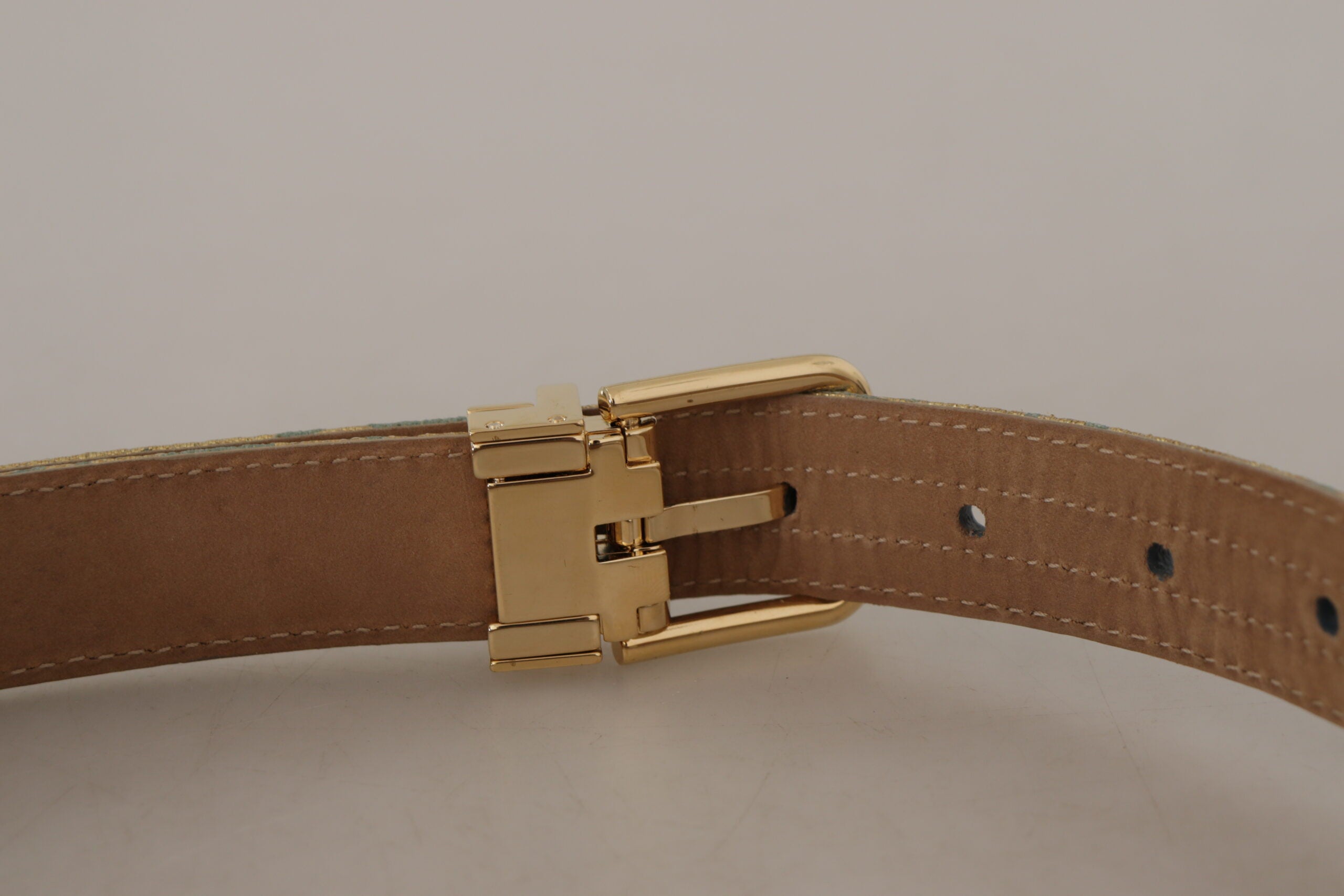 Dolce & Gabbana Gürtel aus blauem Leder mit Jacquardprägung und goldener Metallschnalle