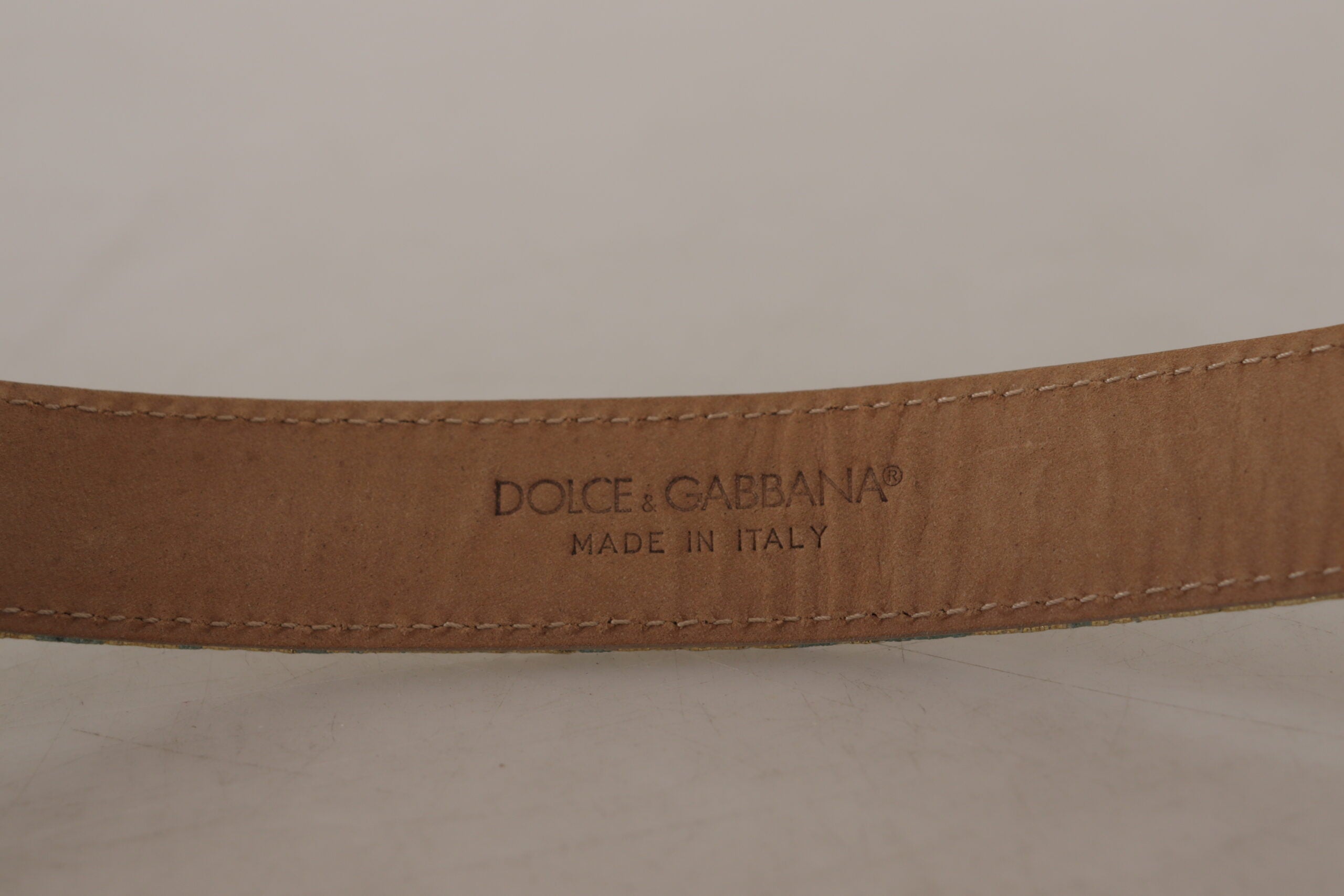 Dolce & Gabbana Gürtel aus blauem Leder mit Jacquardprägung und goldener Metallschnalle