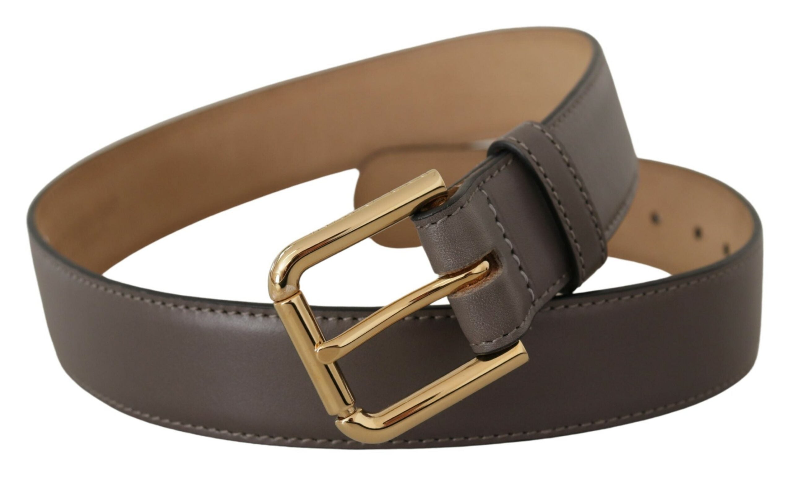 Dolce & Gabbana Gürtel aus grauem Kalbsleder mit goldener Metallschnalle mit Logo