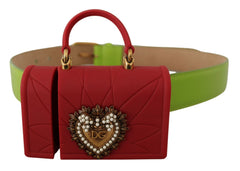 Dolce & Gabbana Grüne Leder Devotion Herz Micro Tasche Kopfhörer Gürtel