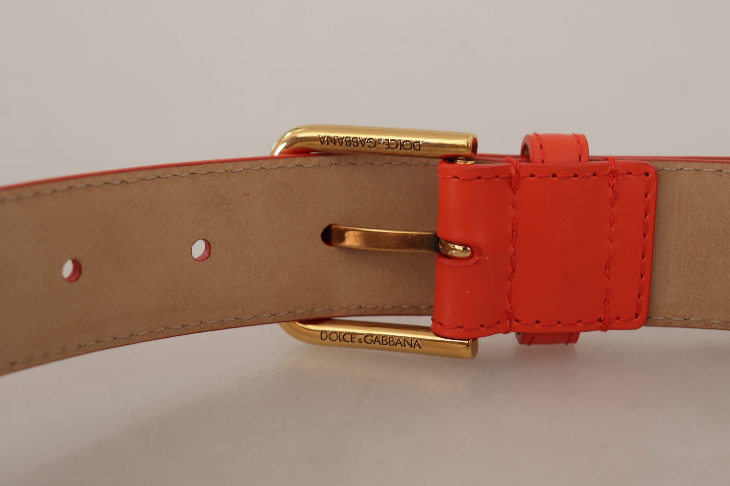 Dolce & Gabbana Orangefarbene Leder Devotion Heart Mikro-Tasche Kopfhörer Gürtel