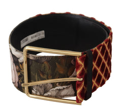 Dolce & Gabbana Breiter Gürtel aus mehrfarbigem Leder mit floraler Metallschnalle in Gold