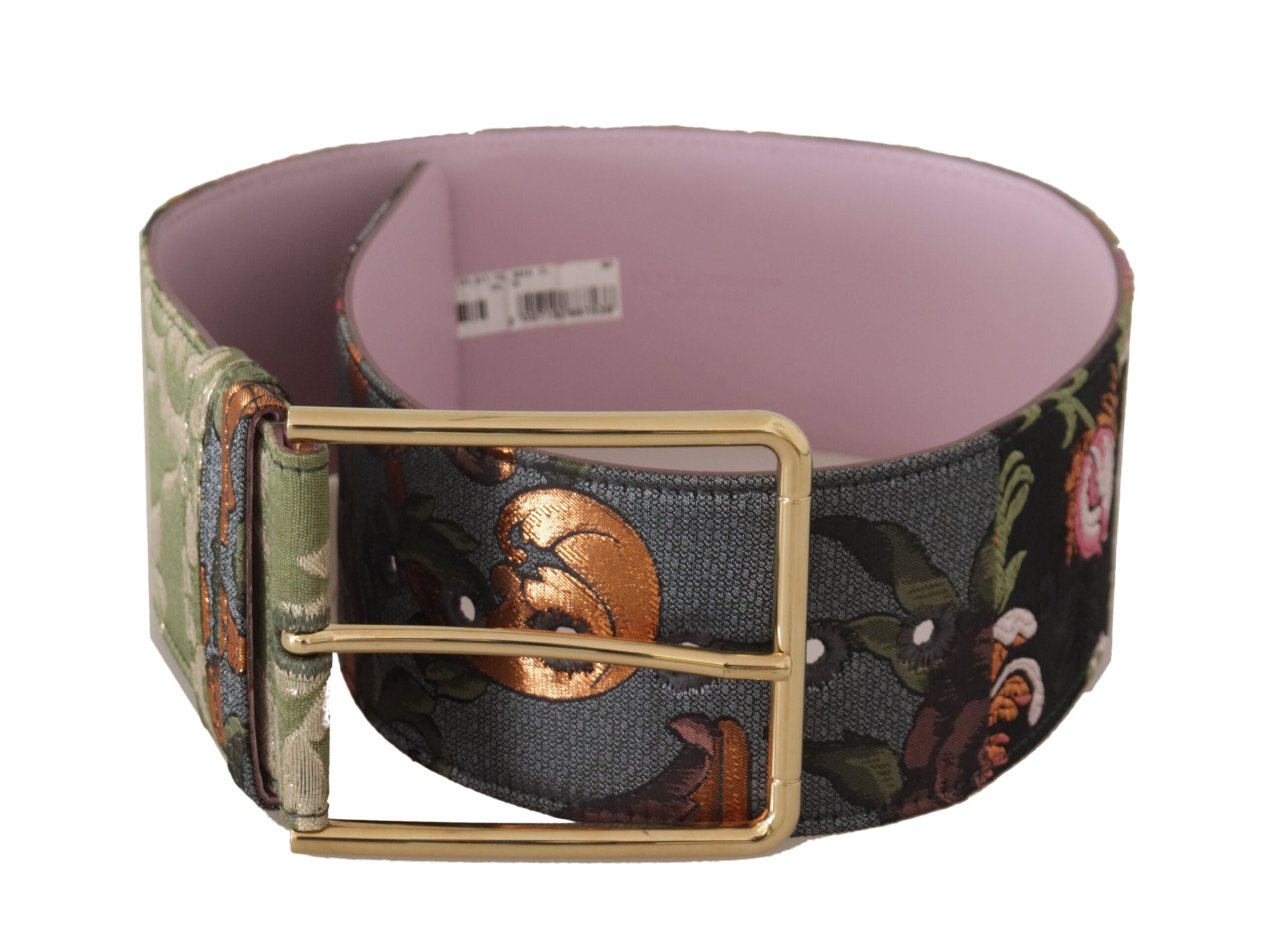 Dolce & Gabbana Gürtel aus mehrfarbigem Leder mit Stickereien und goldfarbener Metallschnalle