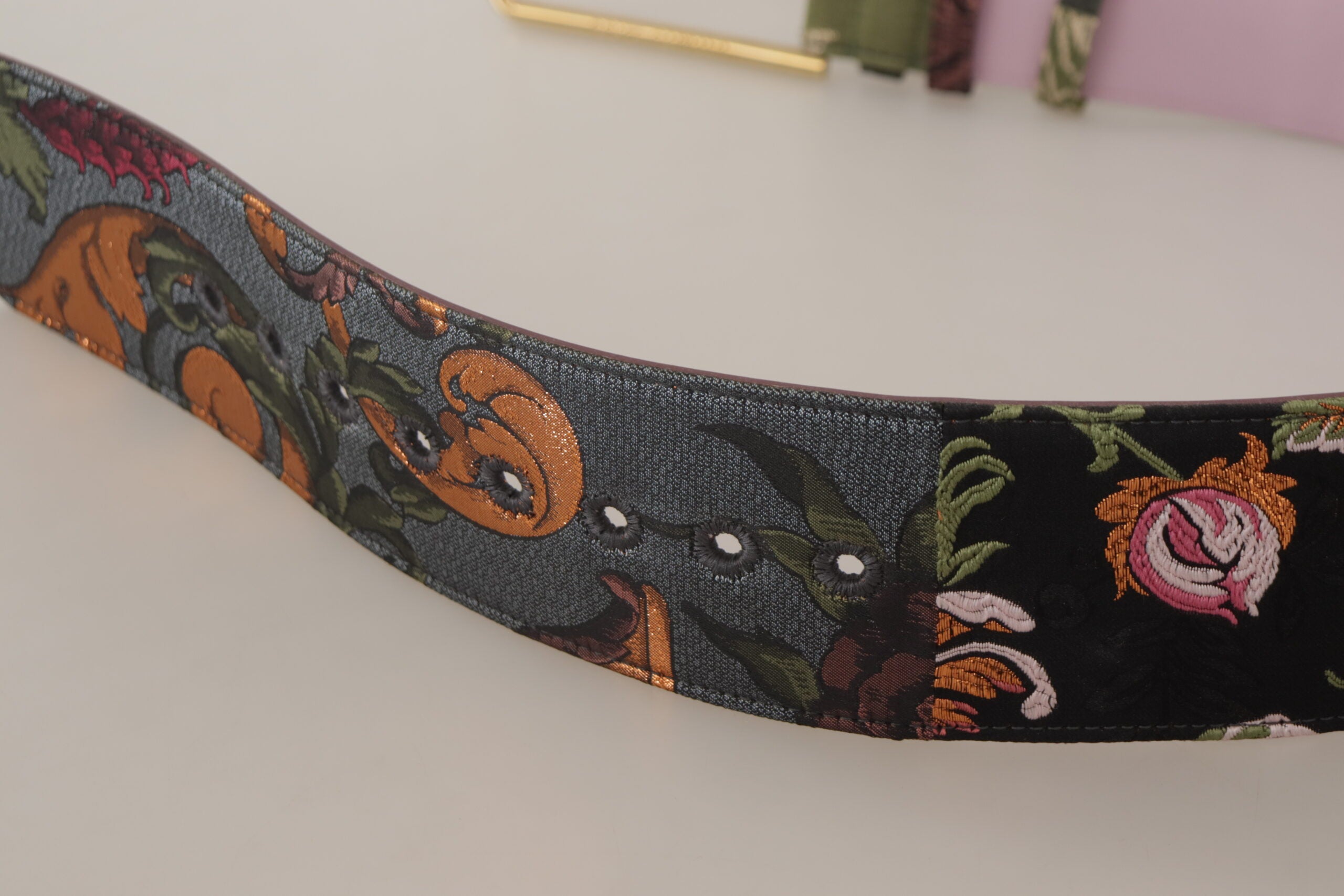 Dolce & Gabbana Gürtel aus mehrfarbigem Leder mit Stickereien und goldfarbener Metallschnalle