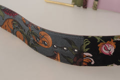 Dolce & Gabbana Gürtel aus mehrfarbigem Leder mit Stickereien und goldfarbener Metallschnalle