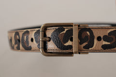 Dolce & Gabbana Brauner Ledergürtel mit Leopardenmuster und bronzefarbener Metallschnalle