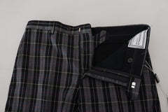 BENCIVENGA Grijze geruite slim fit herenbroek