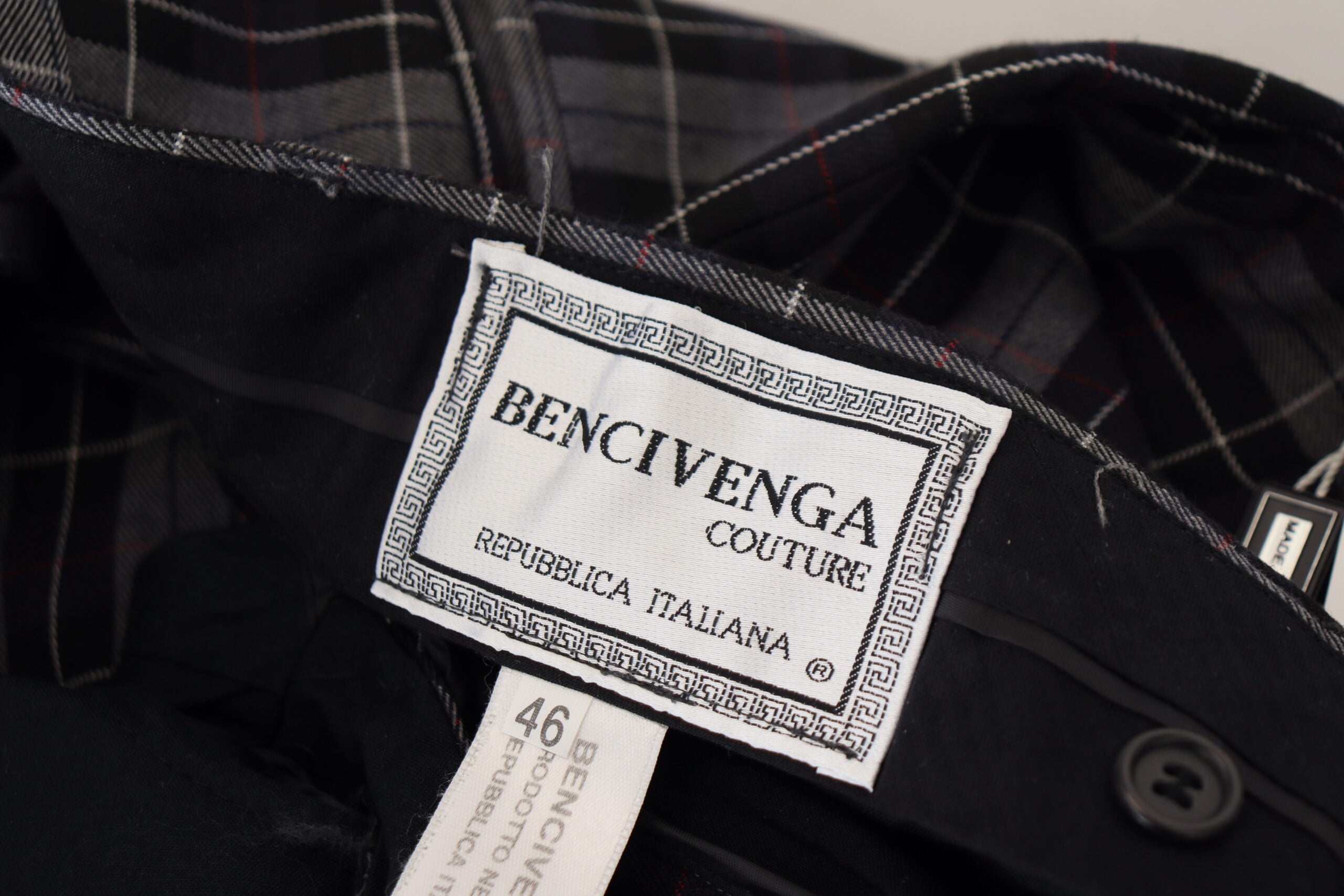 BENCIVENGA Grijze geruite slim fit herenbroek