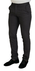 BENCIVENGA Bruin Gestreept Slim Fit Herenbroek