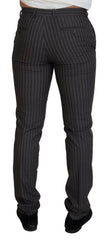 BENCIVENGA Bruin Gestreept Slim Fit Herenbroek