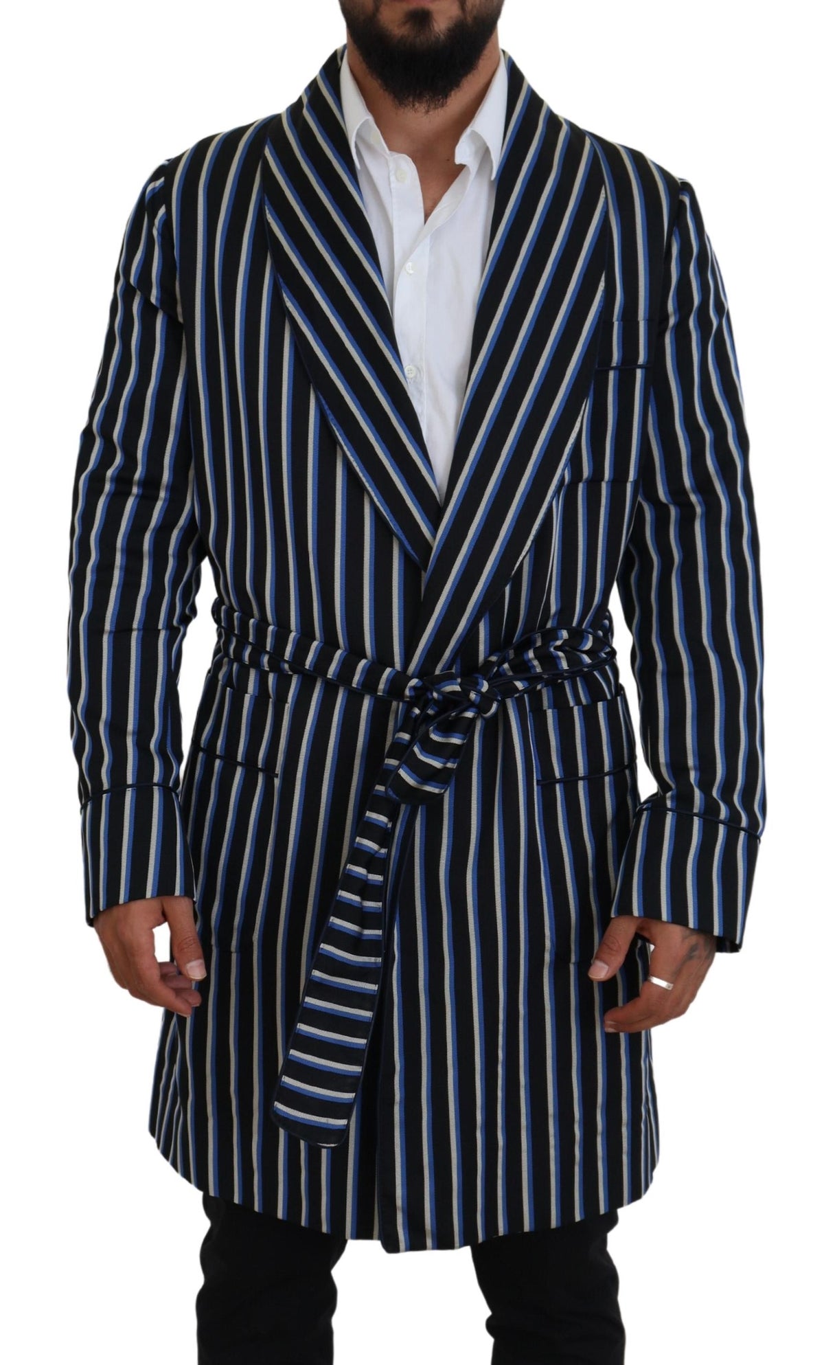 Dolce & Gabbana Morgenmantel mit schwarz-blauem Martini-Printfutter