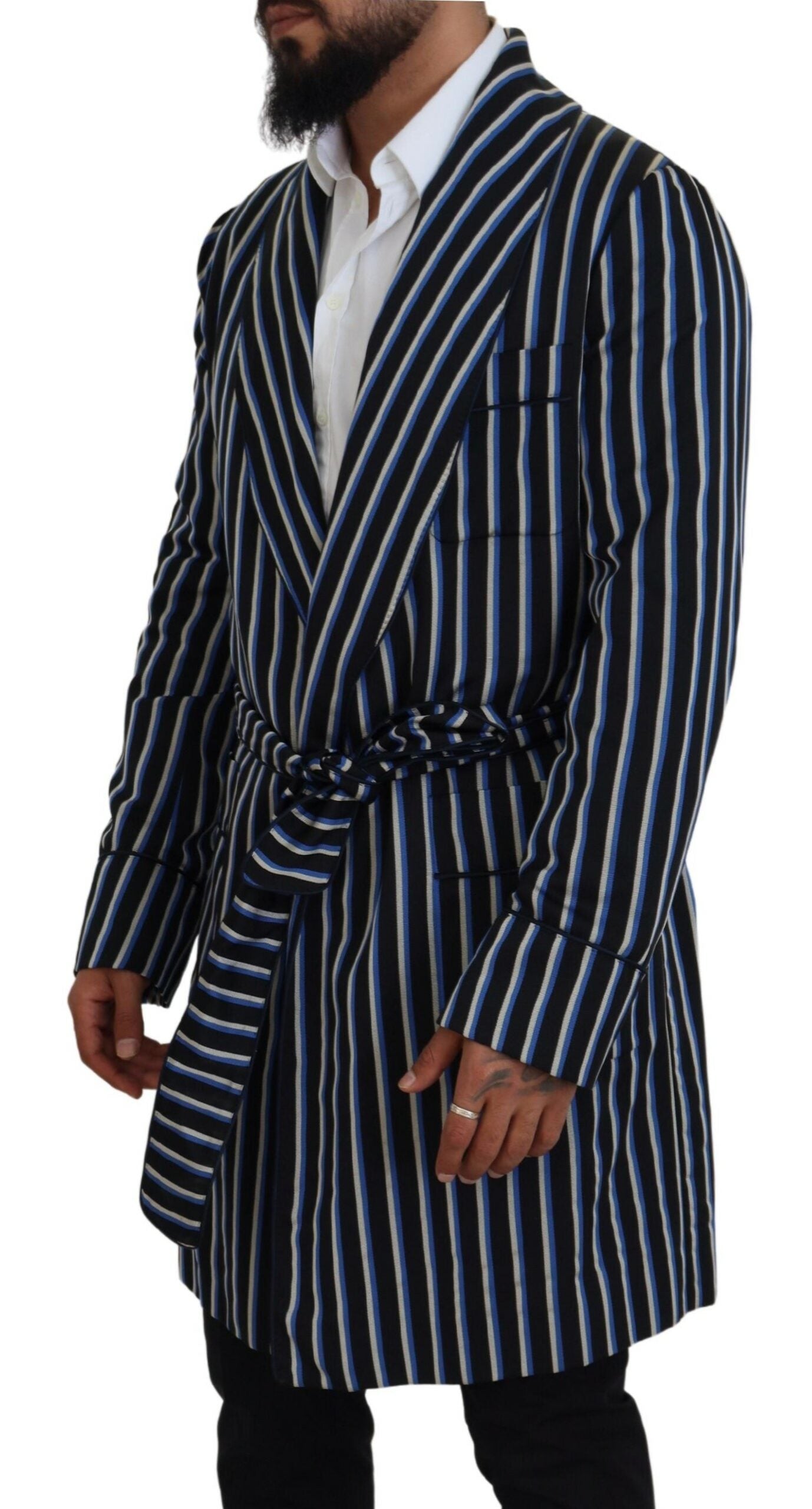 Dolce & Gabbana Morgenmantel mit schwarz-blauem Martini-Printfutter