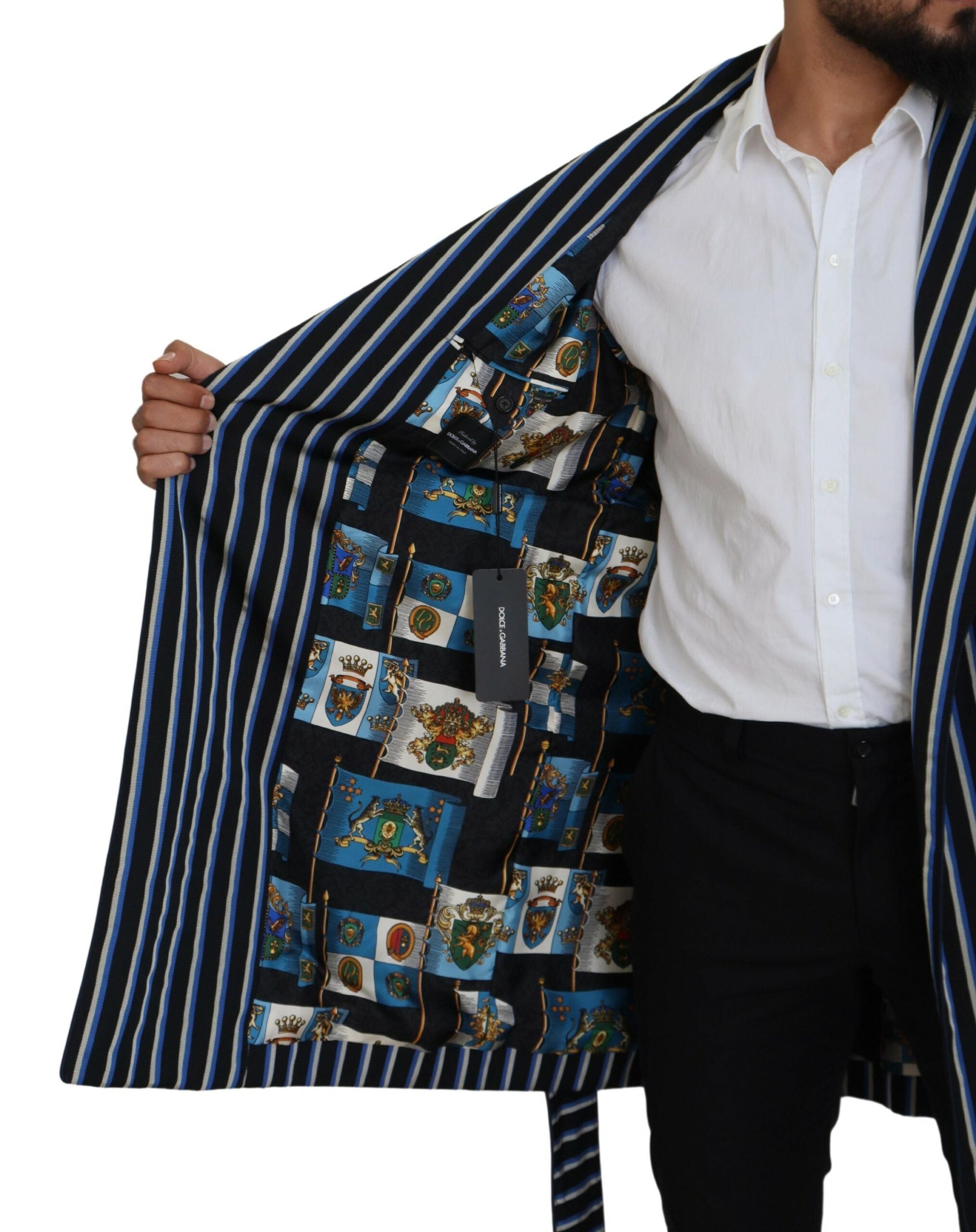 Dolce & Gabbana Morgenmantel mit schwarz-blauem Martini-Printfutter