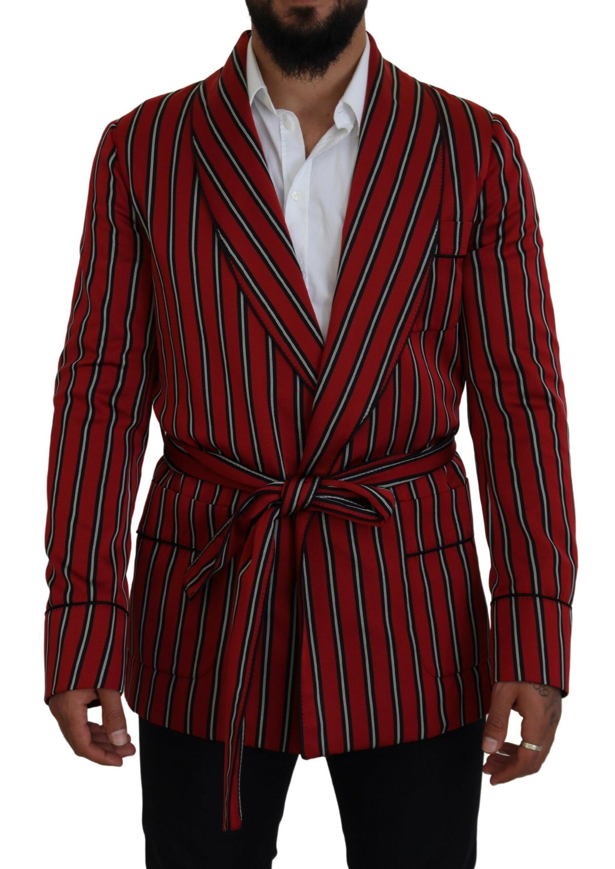 Dolce & Gabbana Morgenmantel mit rot gestreiftem Martini-Printfutter