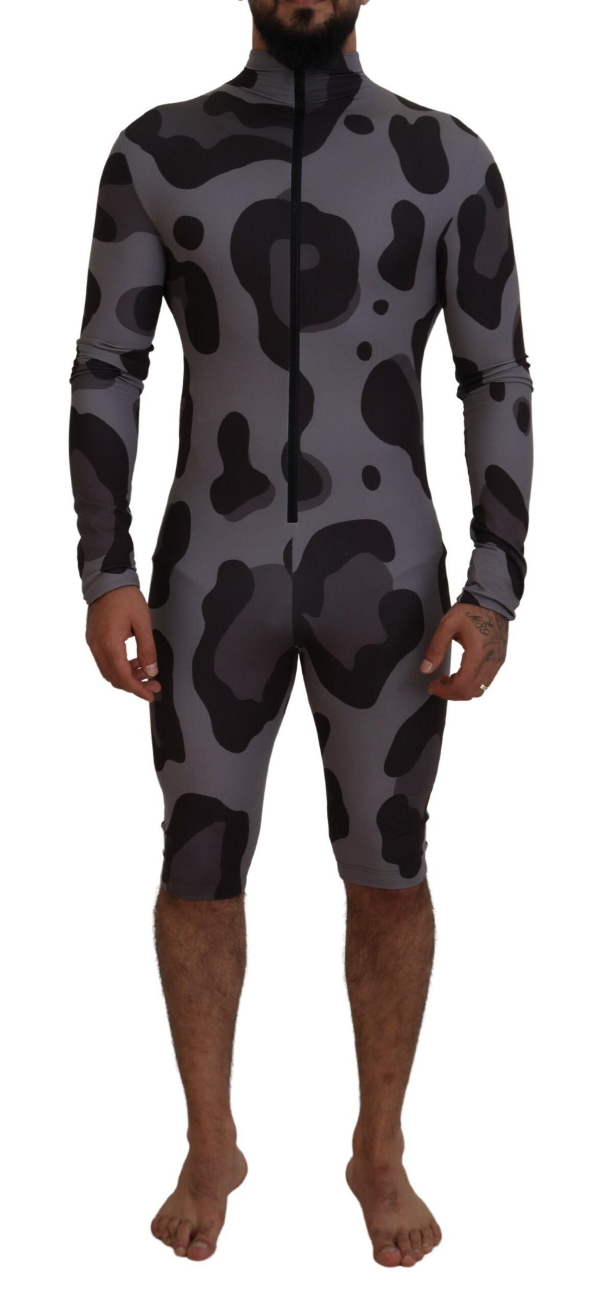 Dolce & Gabbana Grau gemusterter Polyester-Neoprenanzug Bademode