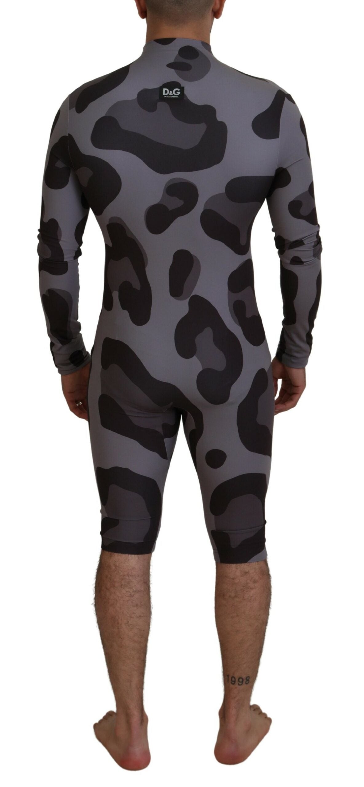 Dolce & Gabbana Grau gemusterter Polyester-Neoprenanzug Bademode