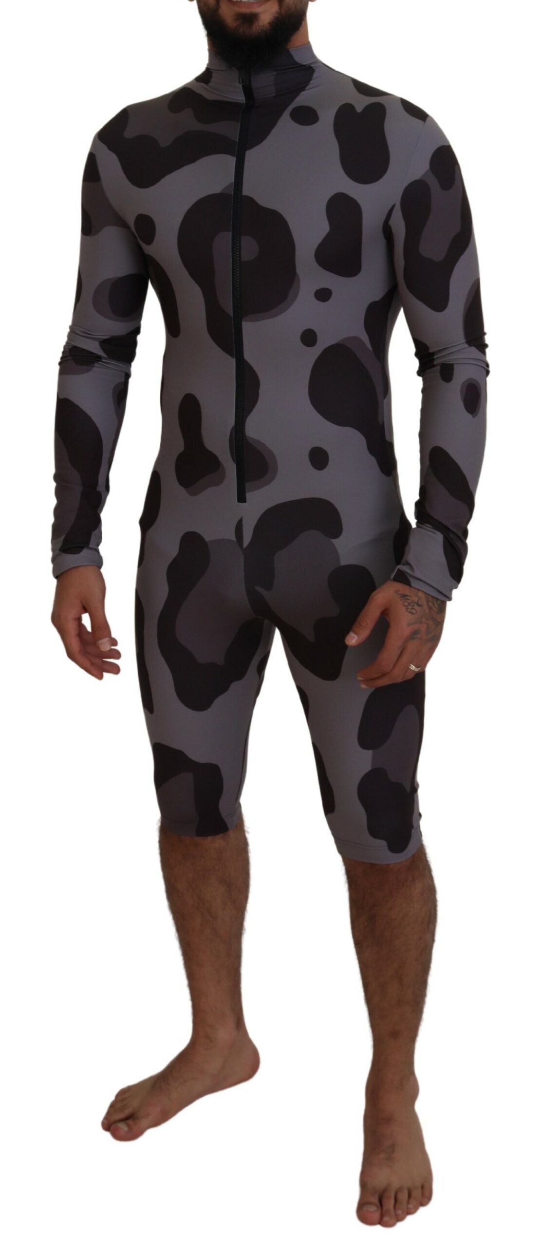 Dolce & Gabbana Grau gemusterter Polyester-Neoprenanzug Bademode