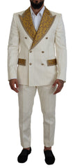 Dolce & Gabbana Off-White Gold Gestreifter Smoking im Slim Fit