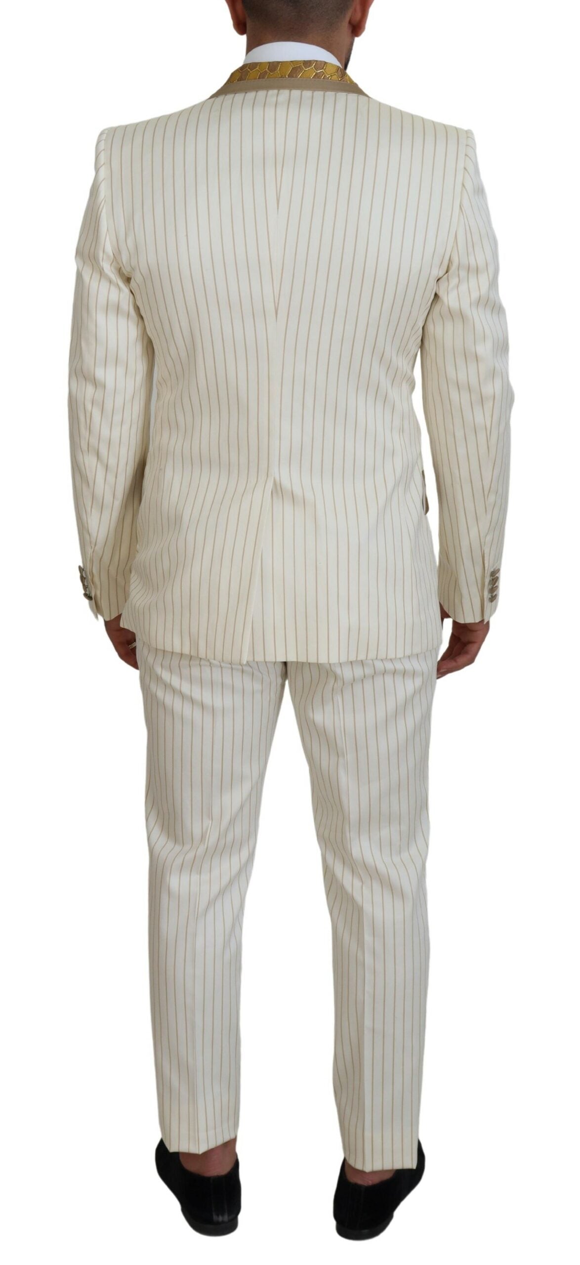 Dolce & Gabbana Off-White Gold Gestreifter Smoking im Slim Fit