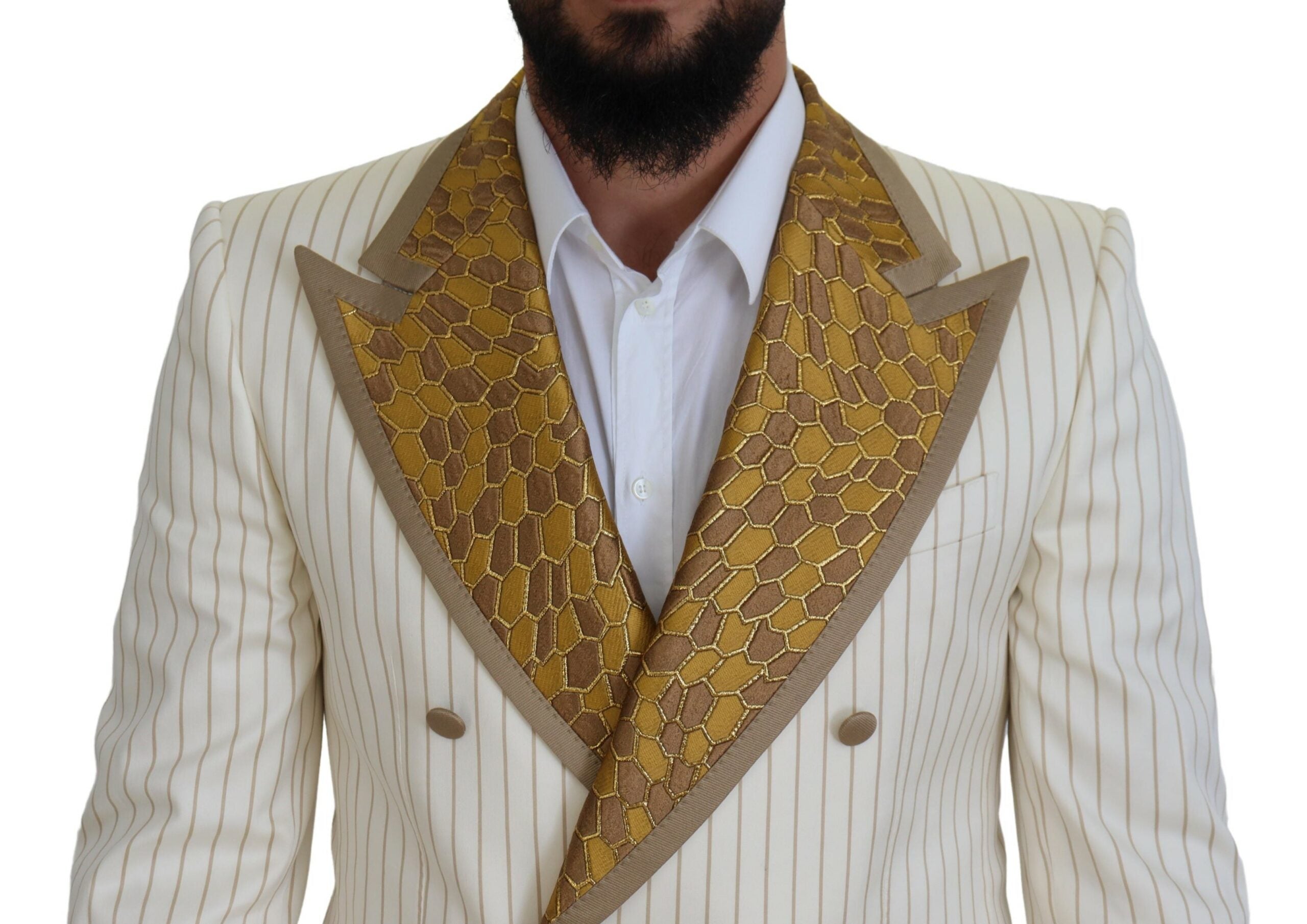 Dolce & Gabbana Off-White Gold Gestreifter Smoking im Slim Fit