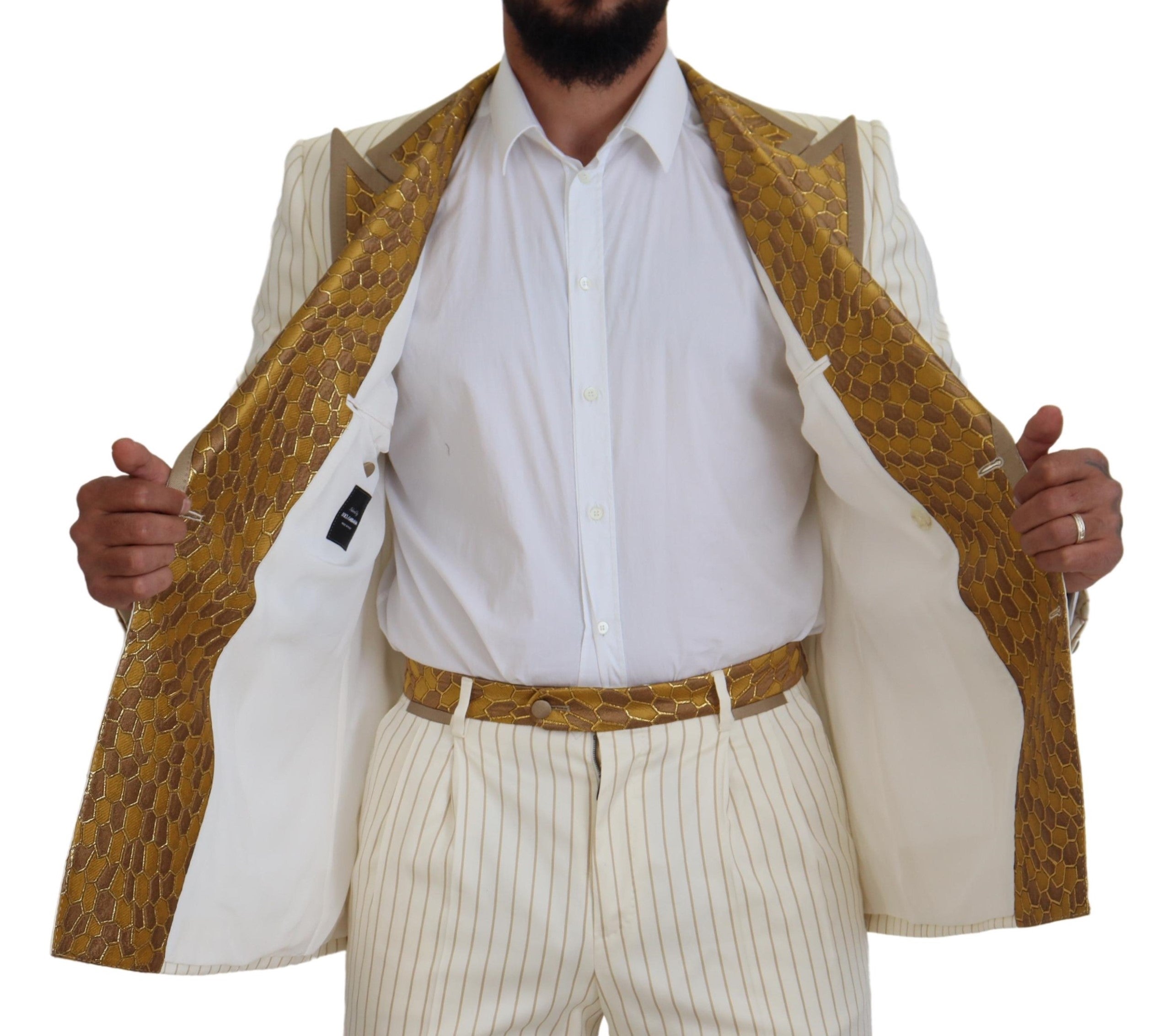 Dolce & Gabbana Off-White Gold Gestreifter Smoking im Slim Fit