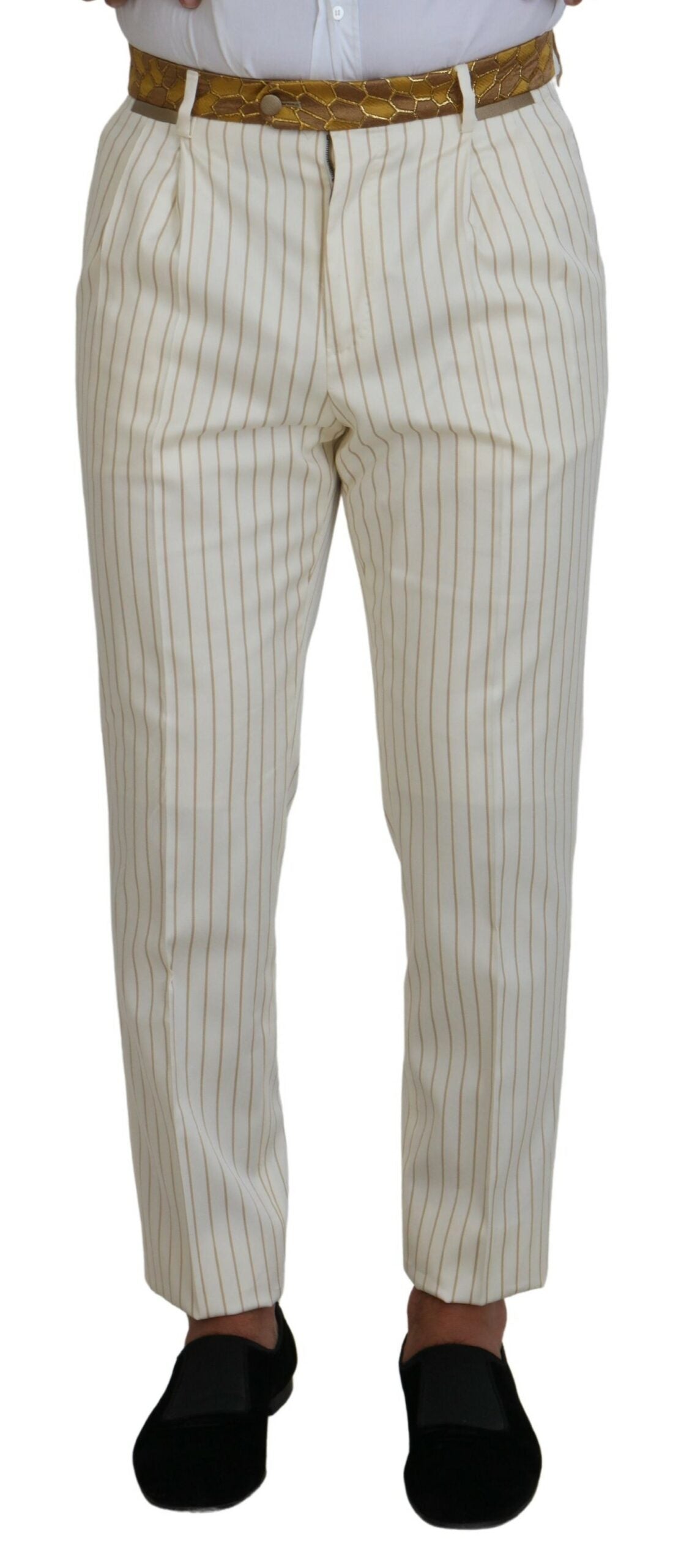 Dolce & Gabbana Off-White Gold Gestreifter Smoking im Slim Fit