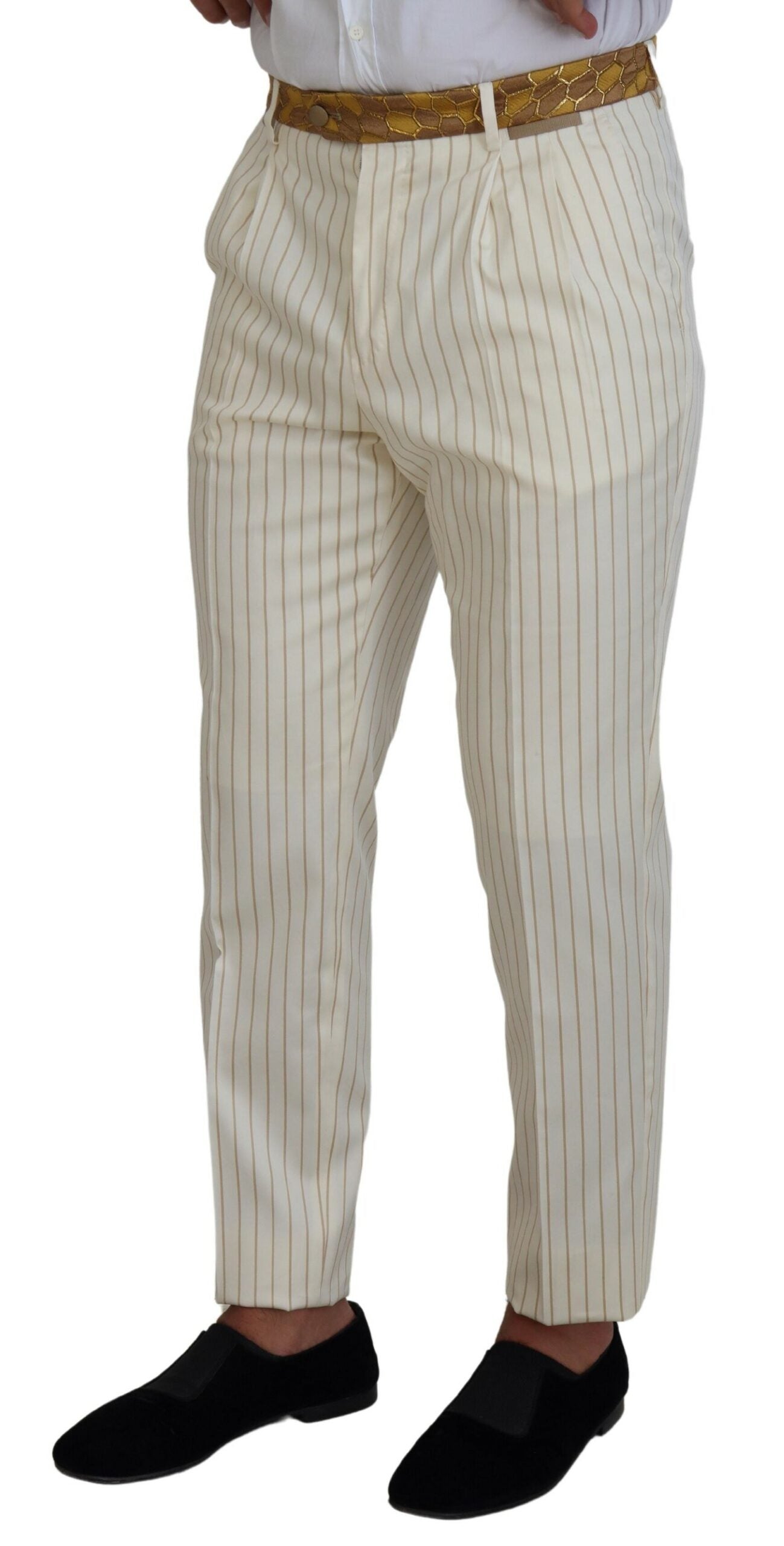 Dolce & Gabbana Off-White Gold Gestreifter Smoking im Slim Fit