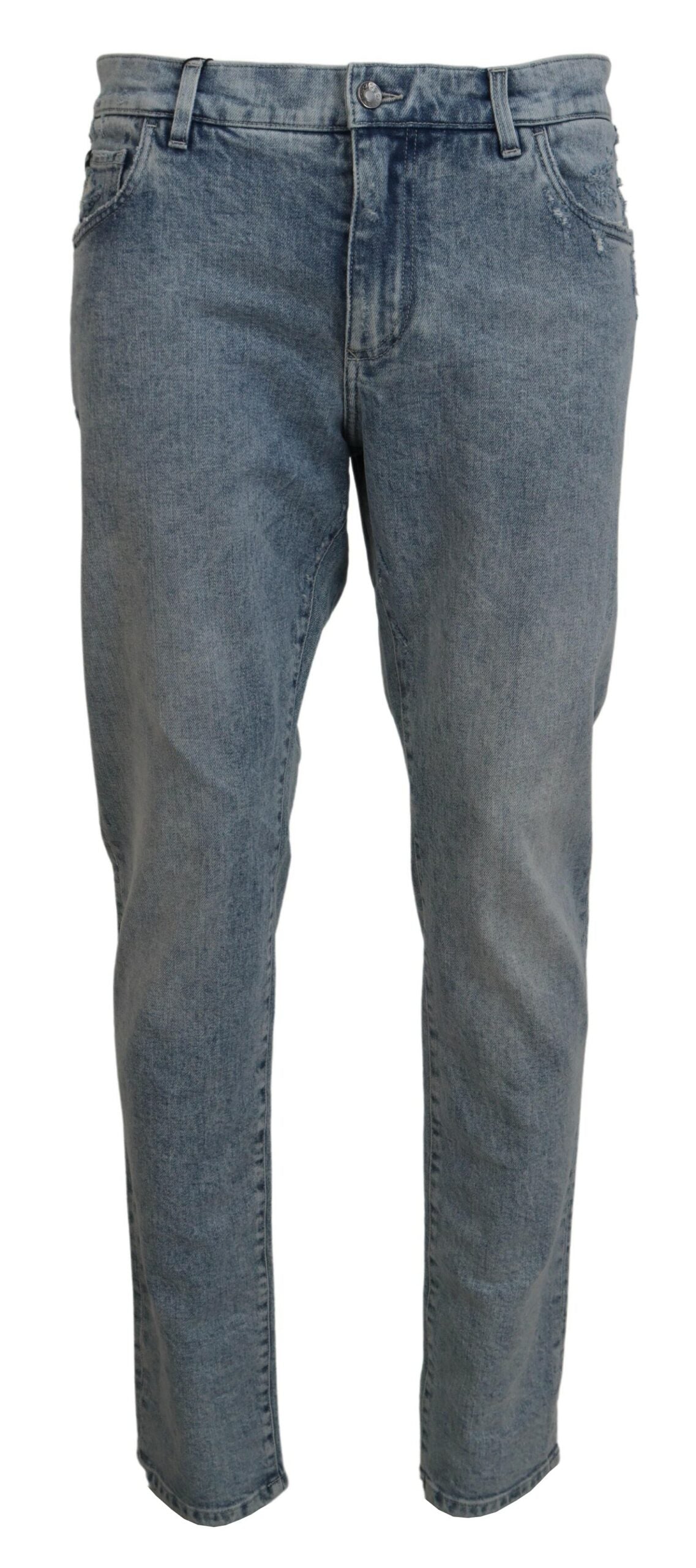 Dolce & Gabbana Blaue Waschung Slim Fit Jeans aus Baumwoll-Denim