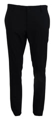 Dolce & Gabbana Blauwe Wollen Stretch Jurk Formele Slim Fit Broek