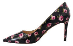 Prada Zwart Leren Bloemen Hakken Stiletto Pumps