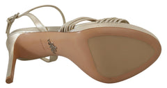 Prada Goldene Leder-Sandalen Knöchelriemen Pfennigabsatz Sandale