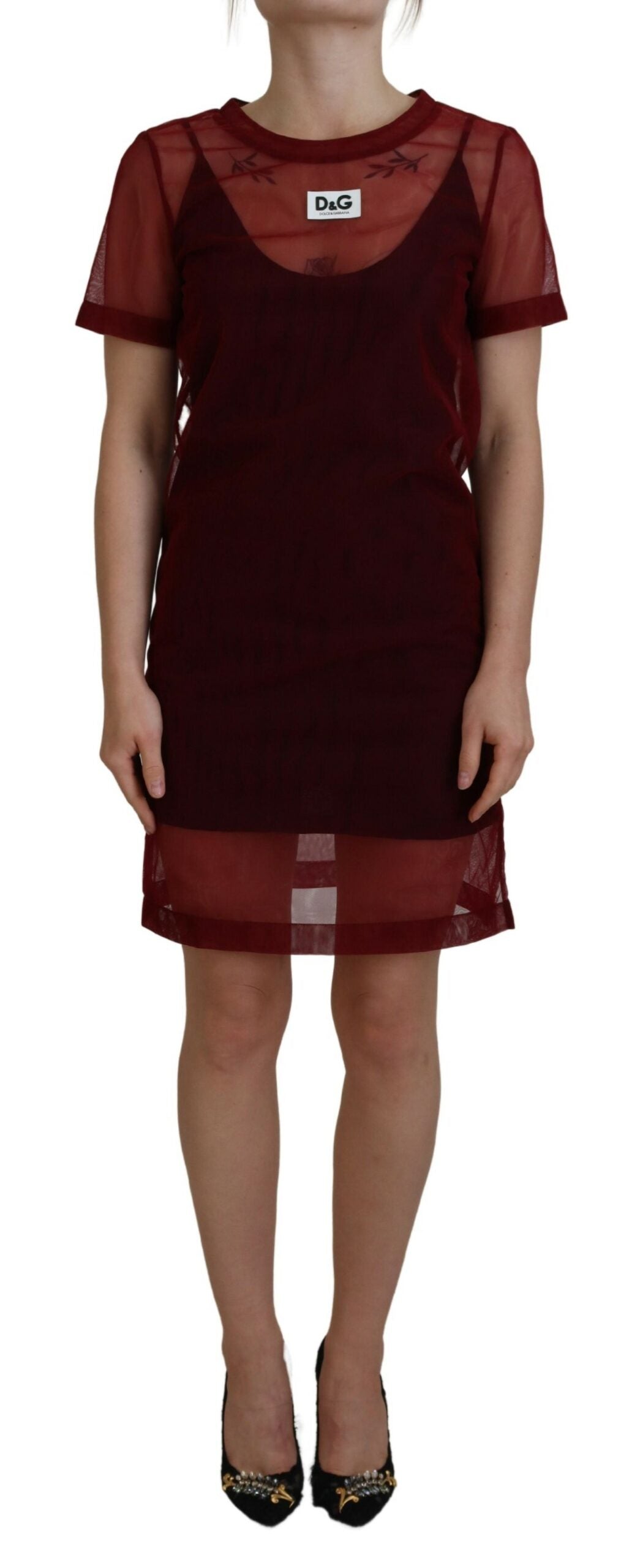 Dolce & Gabbana Maroones Nylon Zweilagen-Shift-Minikleid