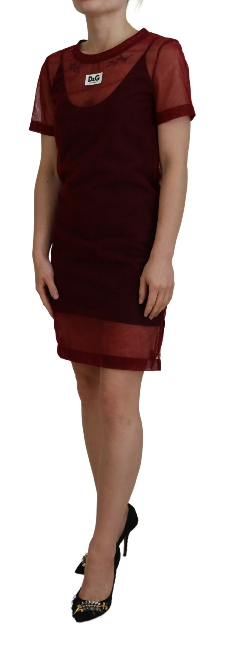 Dolce & Gabbana Maroones Nylon Zweilagen-Shift-Minikleid