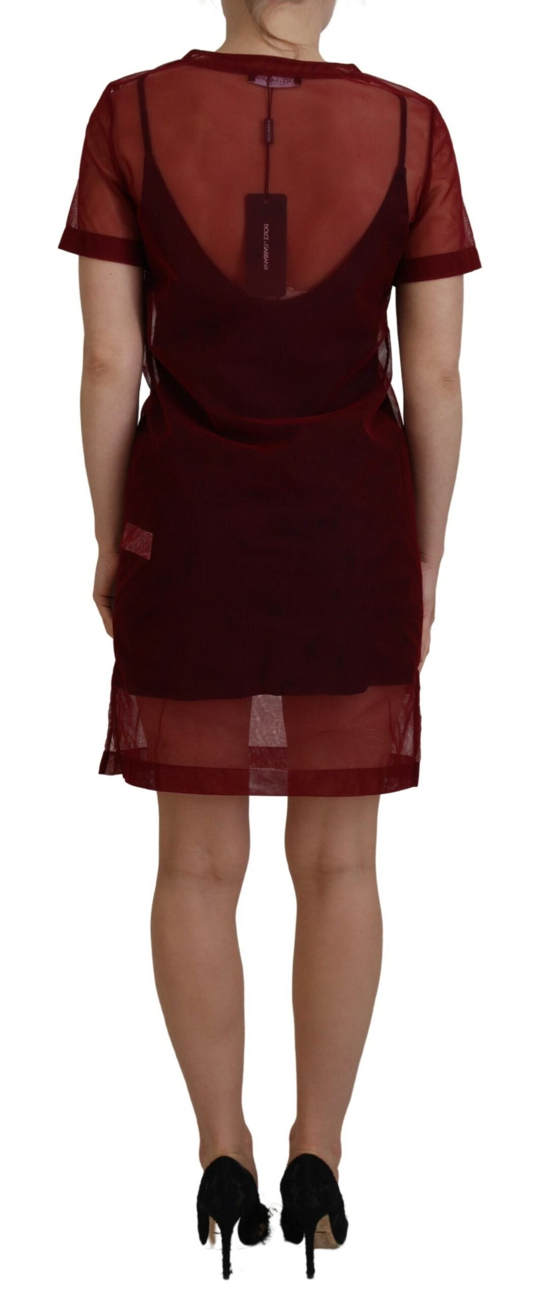 Dolce & Gabbana Maroones Nylon Zweilagen-Shift-Minikleid