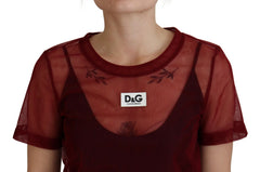 Dolce & Gabbana Maroones Nylon Zweilagen-Shift-Minikleid