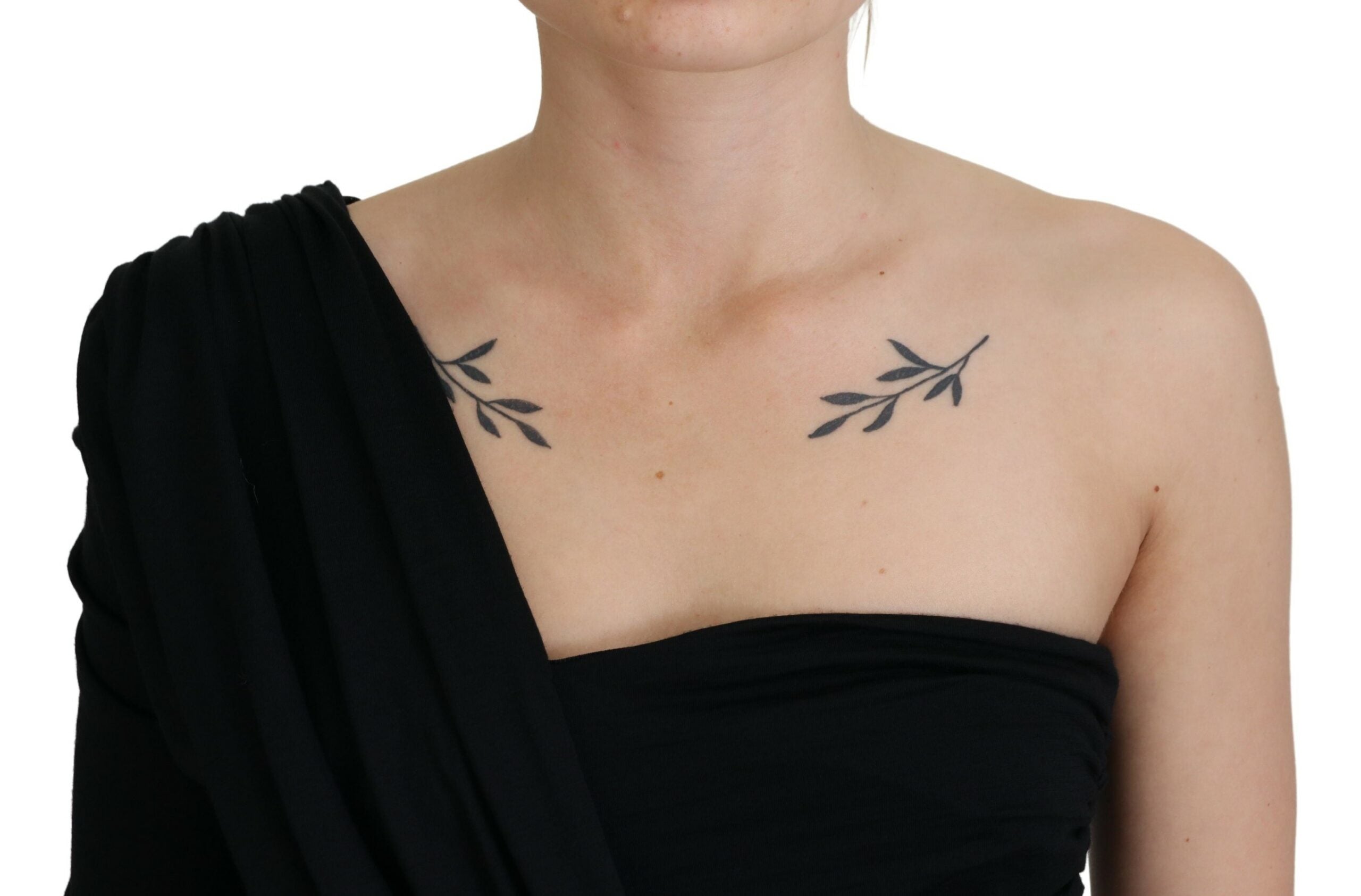 Dolce & Gabbana Zwarte Wikkel Schede Eén Schouder Wollen Jurk