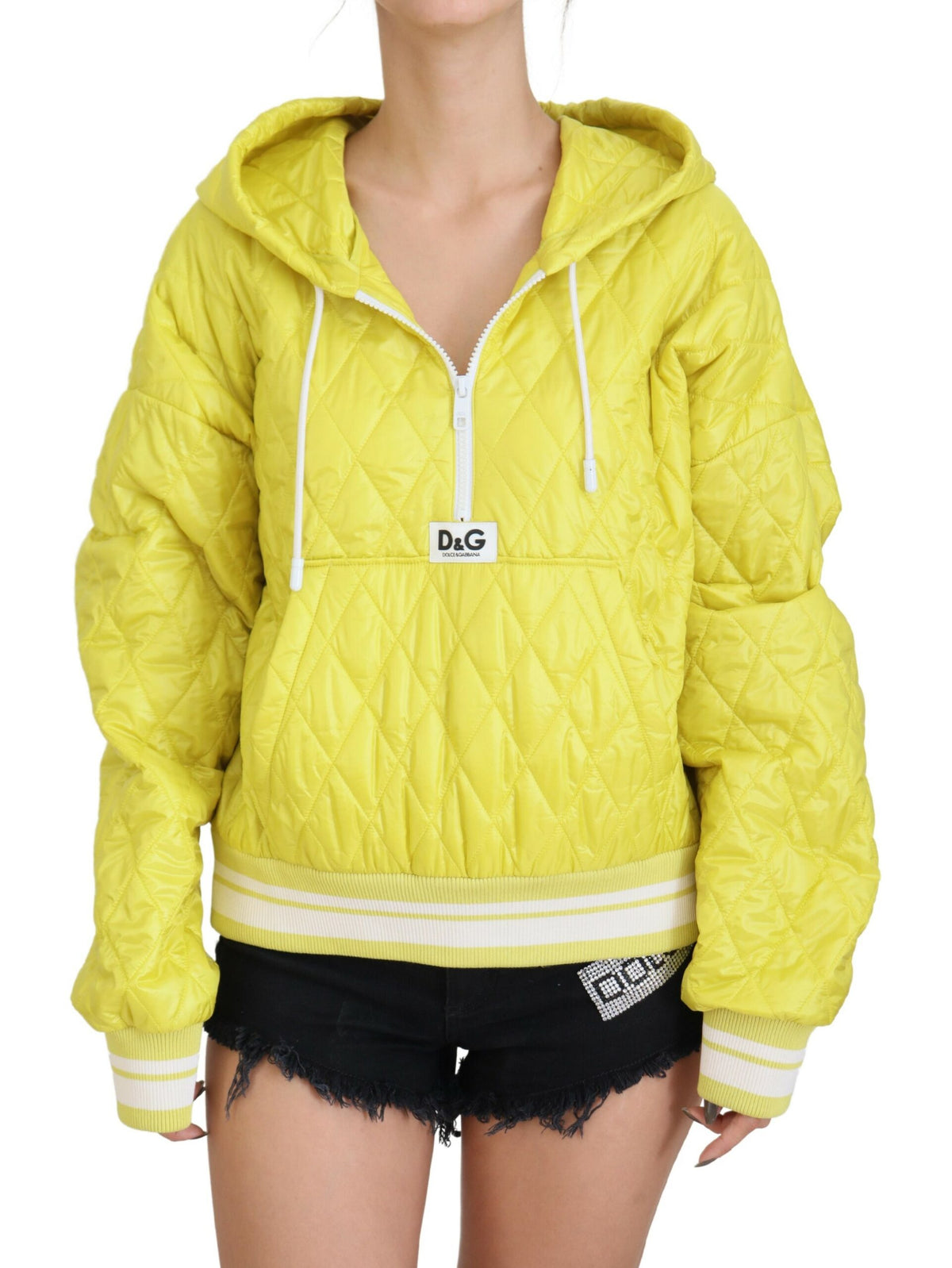 Dolce & Gabbana Gelbe Steppjacke mit Kapuze aus Nylon