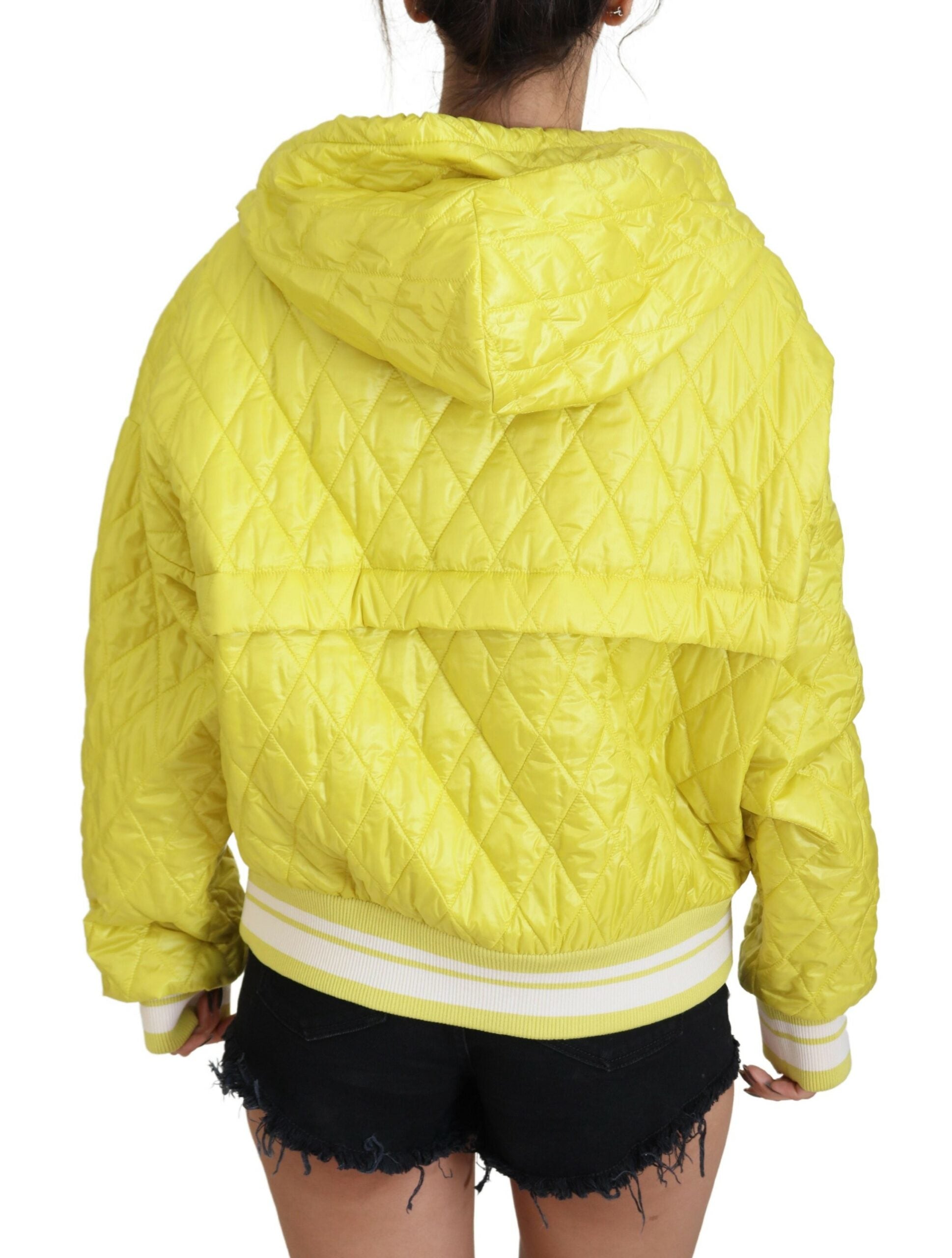 Dolce & Gabbana Gelbe Steppjacke mit Kapuze aus Nylon