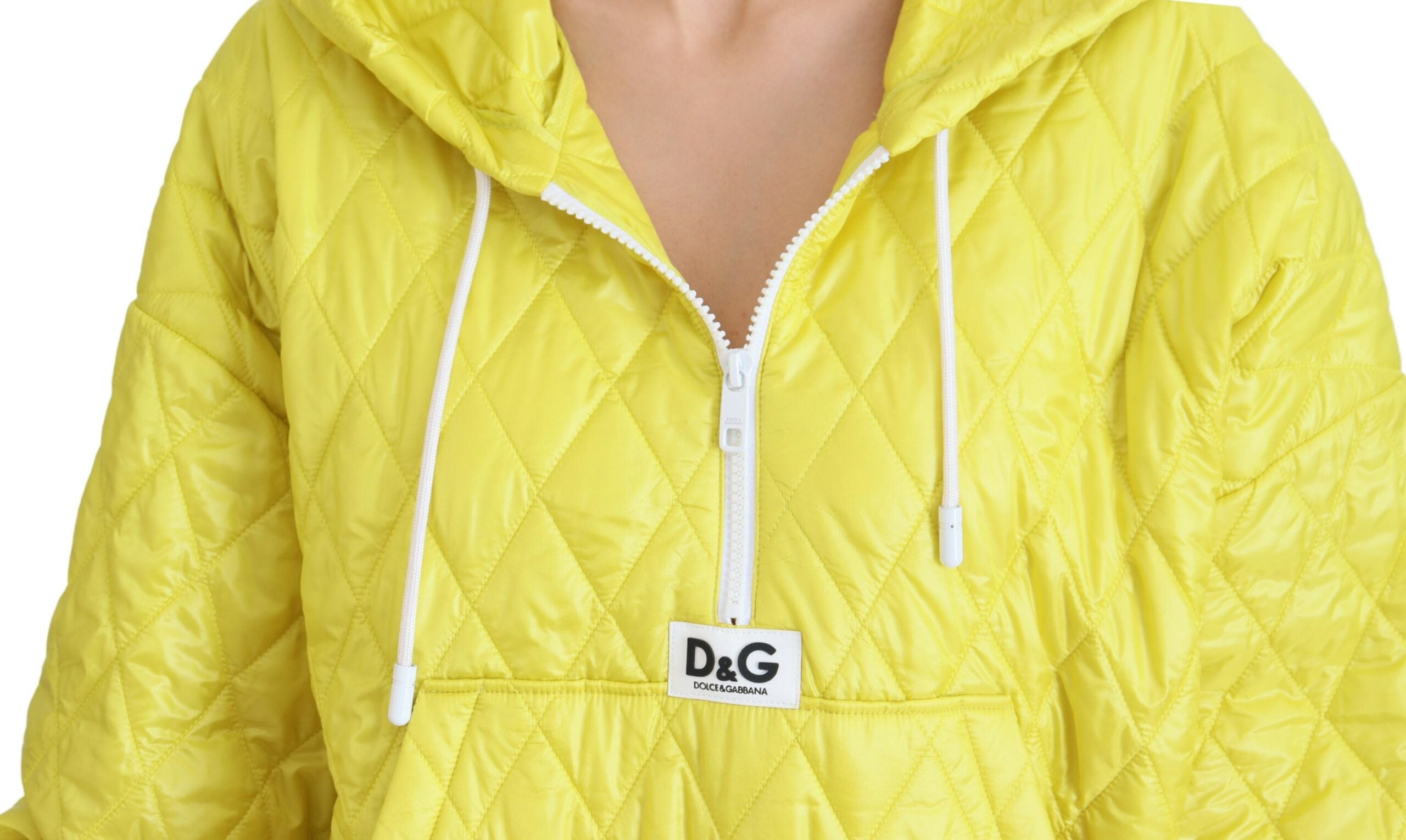 Dolce & Gabbana Gelbe Steppjacke mit Kapuze aus Nylon