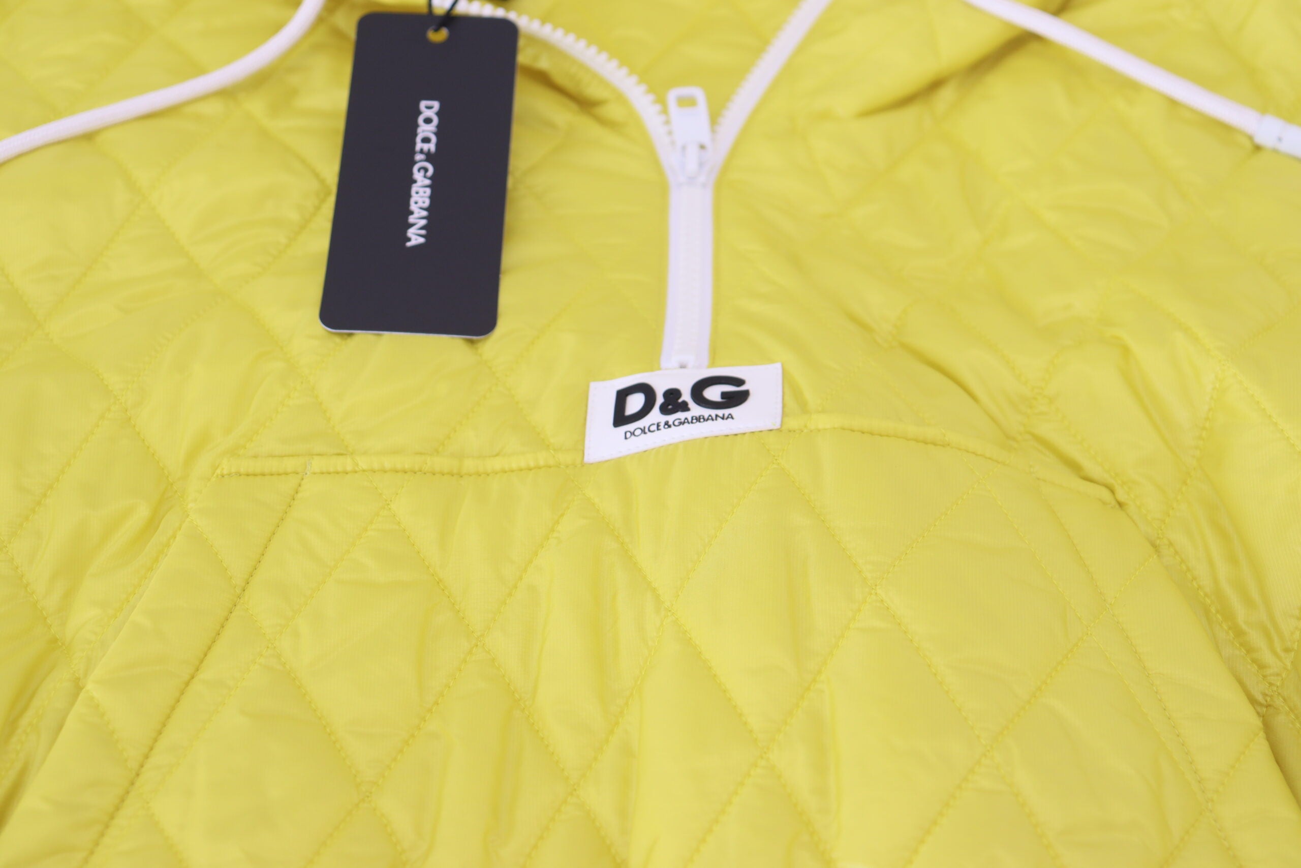 Dolce & Gabbana Gelbe Steppjacke mit Kapuze aus Nylon