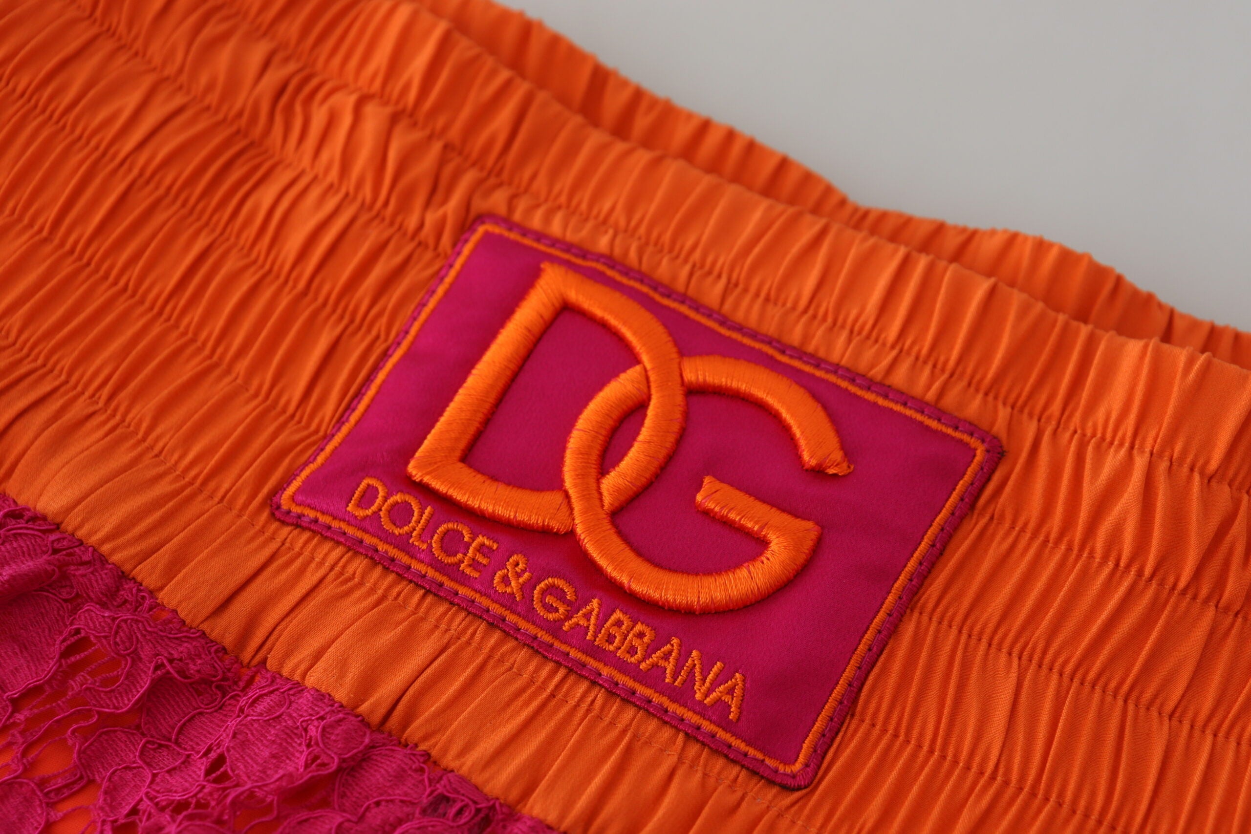 Dolce & Gabbana Pink-Orange Spitzen-Baumwoll-High-Waist-Shorts