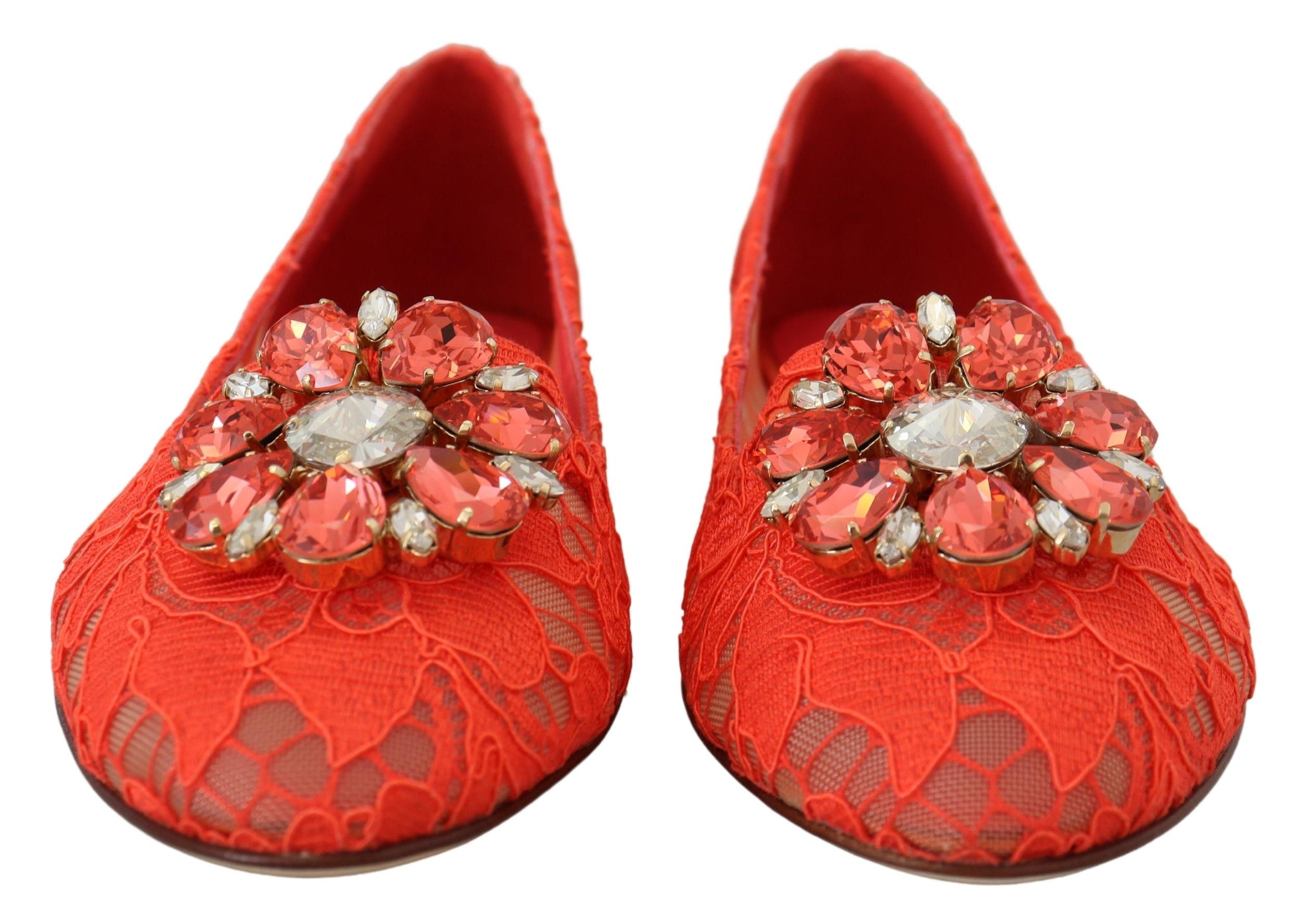 Dolce & Gabbana Rote Taormina Spitze Kristalle Ballerinas Schuhe